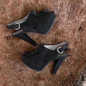 Linea Paolo Alida Black Suede Heels Size 7.5